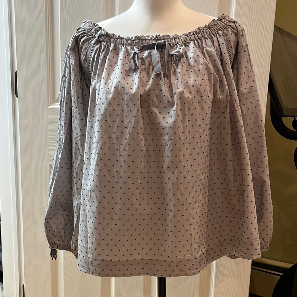 Victoria Secret, XL, Grey with Black Polka Dot Off-Shoulder Blouse